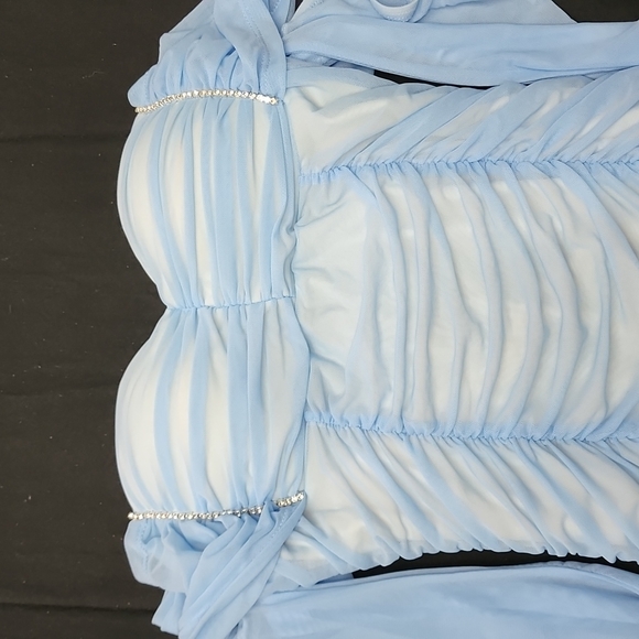 Baby Blue Ruched Mini Dress - Picture 3 of 4